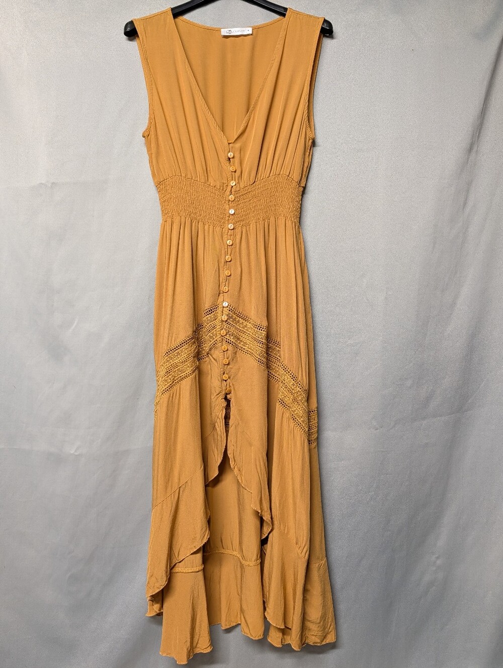 Cupshe Sleeveless Golden Mustard High-Low Maxi Dress Size Medium